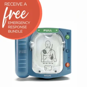 Philips HeartStart OnSite AED automated external defibrillator with voice-guided CPR instructions